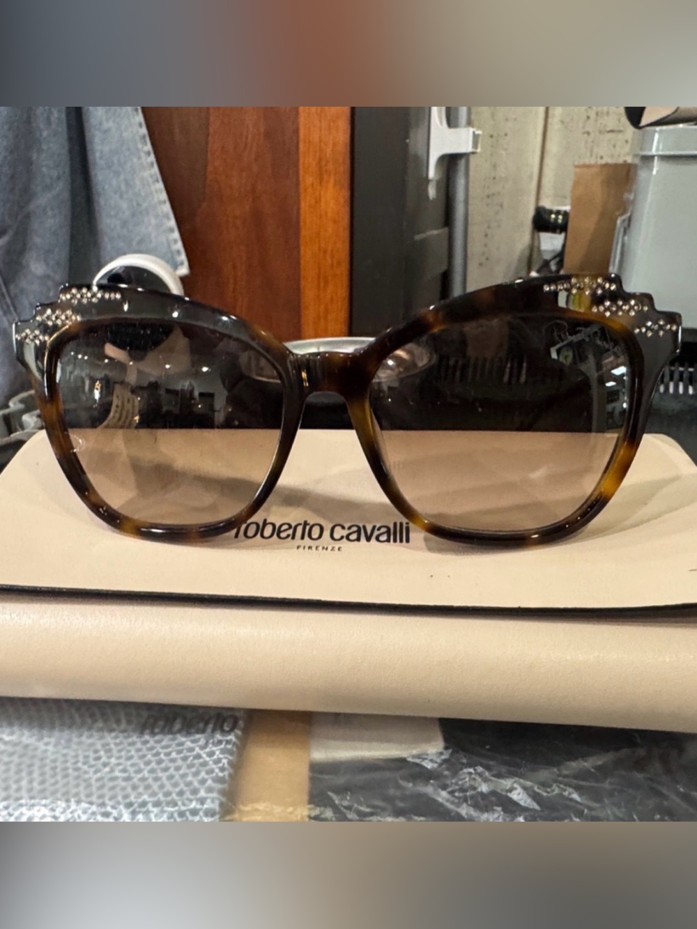 Roberto Cavalli Tortoiseshell Cat Eye Glasses with Stud Detail